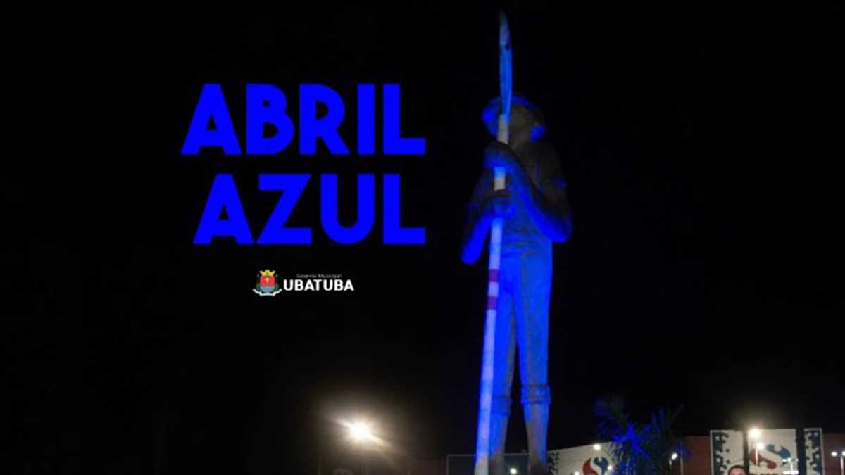 Abril azul: Ubatuba ilumina monumento para conscientizar sobre autismo